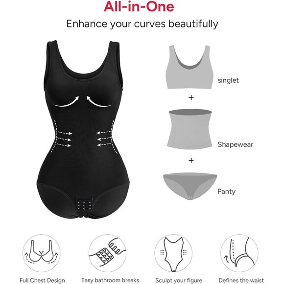 🆕Women Black Spandex Waist Trainer Bodysuit Tummy Control Full Body Shapewear - Picture 7 of 7